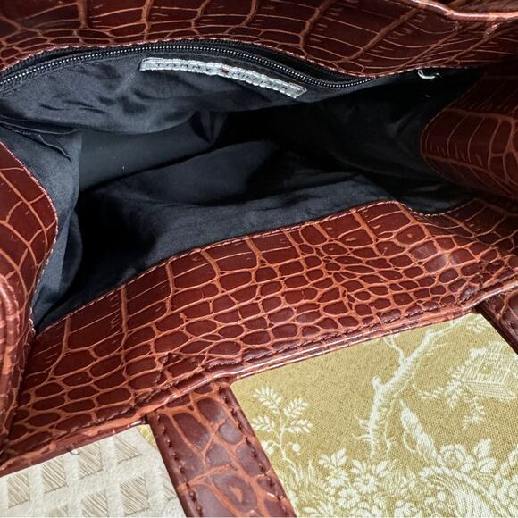 Tommy Hilfiger Vintage Y2K Satchel Purse Tote Embossed Croc Print Brown - Picture 4 of 6